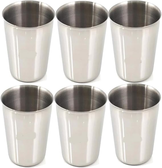 6 Adet Set Standart Boy 220cc Paslanmaz Çelik Bardak Metal Su Çay Bardağı Kırılmaz Garantili Bardak