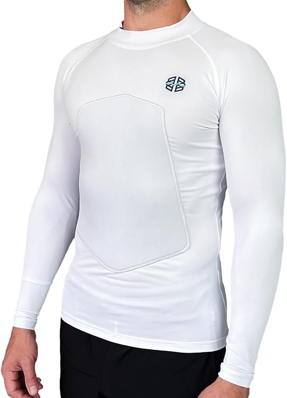RIBBY SPF 50+ 5mm Padded Rash Guard for Surfing, Boogie, Scuba White