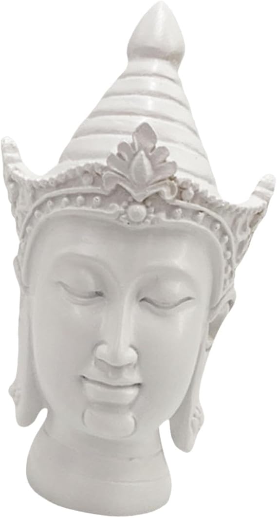 Buddha Head Statue Meditation Decoration Craft Ornament Home Furnishing Buddhist Sculpture Home Decor for Shelf Indoor Desk, White