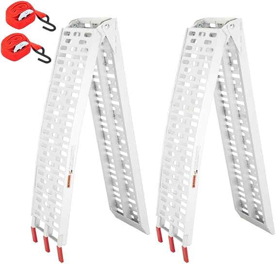 TUFFIOM 7ft Aluminum Truck Ramps 1500lbs Capacity,2pcs Folding Loading ATV Ramps for Pickup Trucks Bed, Trailer Ramp with Load Straps for UTV/Motorcycle/Lawn Mower/Dirt Bike,Lightweight & Portable