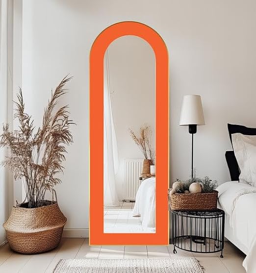 23,5’’W x 67’’ Sun-Baked Geometry – Textured Arch Floor Mirror Full Lenght Mirror - Arch Full Body Stained Floor Mirror with Silver Frame