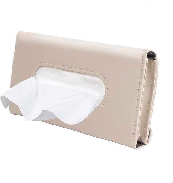 Carstuus Beige Car Tissue Holder for Sun Visor, Universal Fit All Vehicles