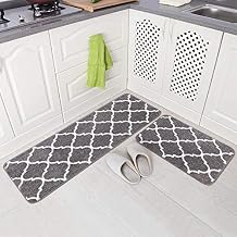Carvapet 2 Piece Anti Fatigue Kitchen Mat Set, Cushioned PVC Waterproof Comfort Standing Mats for Kitchen Floor Farmhouse Plaid Design Kitchen Runner Rugs