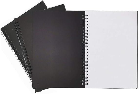 Twinkle Spiral Notebook, 3Pack Spiral Journal, Thick Pure White Paper 120 Pages Wirebound Notebooks, Sketch Pads& Planner(Black