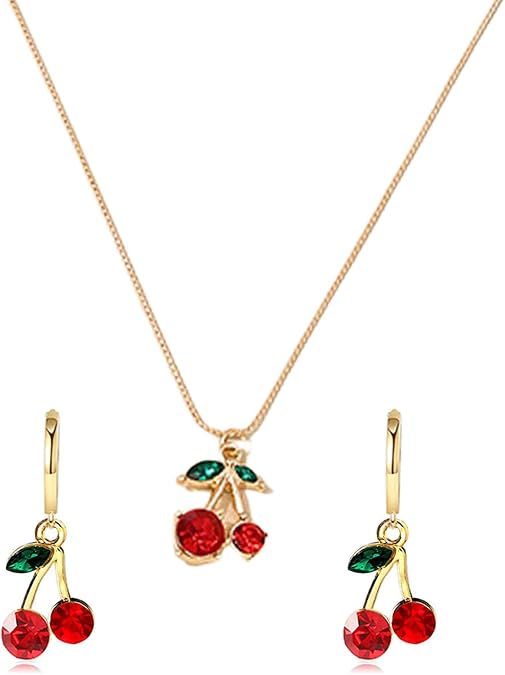 Cherry Earrings Necklace for Women 3D Red Cherry Jewelry Cute Fruit Dangle Earrings Funny Fruit Necklace Unique Gifts Trendy Jewelry for Women 2026
