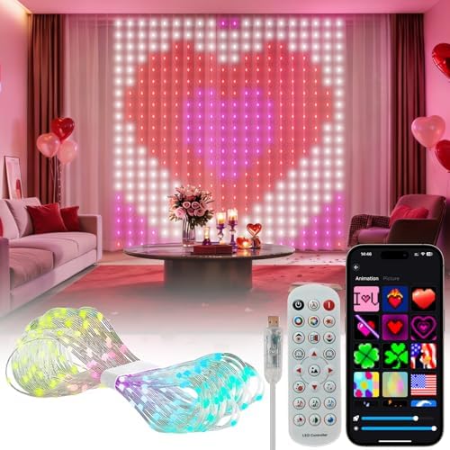 Smart Curtain Lights, Color Changing LED Curtain Lights 6.6x6.6FT 400LEDs, Dynamic DIY RGB IC String Lights with Remote & App Control for Bedroom Living Room Holiday Indoor Backdrop Decor