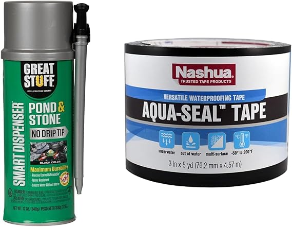 GREAT STUFF Smart Dispenser Pond & Stone with Nashua Aqua-Seal Tape, Black