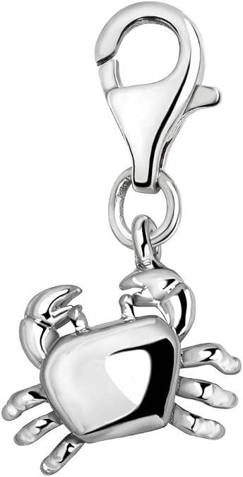 Quiges 3D Cancer Zodiac Sign Clip On Charm Pendant Silver Plated Women's Jewellery