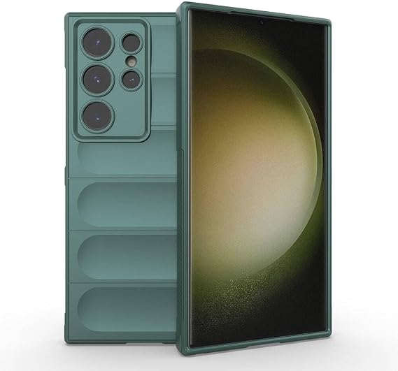 Coverzone Samsung Galaxy S24 Ultra İle Uyumlu Kılıf TPU Oyuklu Arka Yüzey Z-Etnik Esnek Silikon Kapak Galaxy S24 Ultra için O-tto Prime Silikon Kılıf Koyu Yeşil