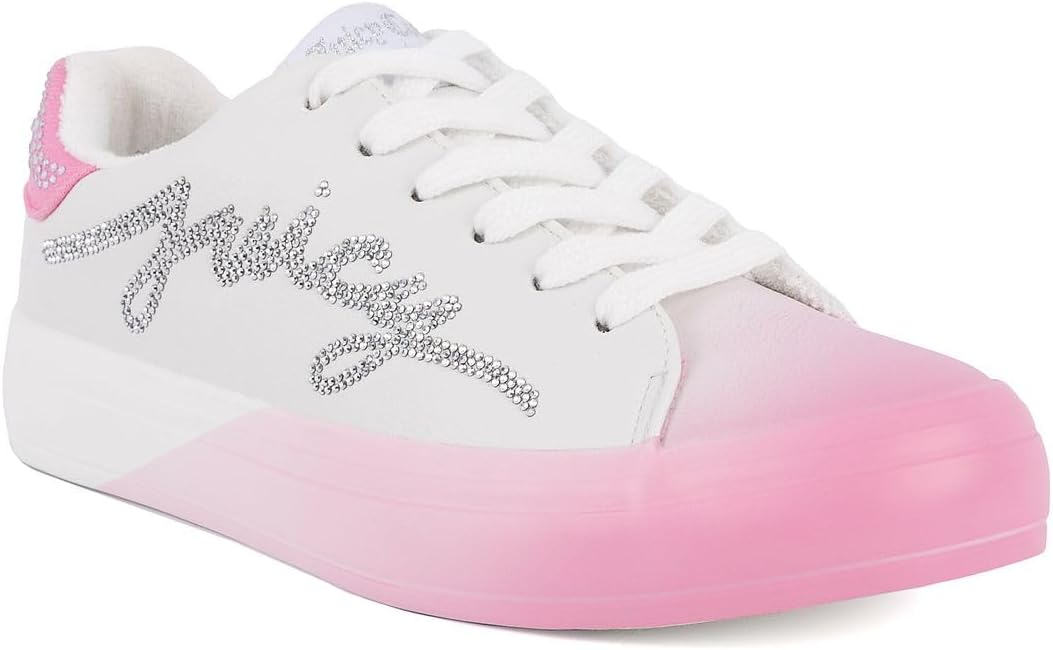 Juicy Couture Women's Platform Sneaker Glitter Script Logo Casual Lace-Up Shoes for Everyday Style - Aurelie