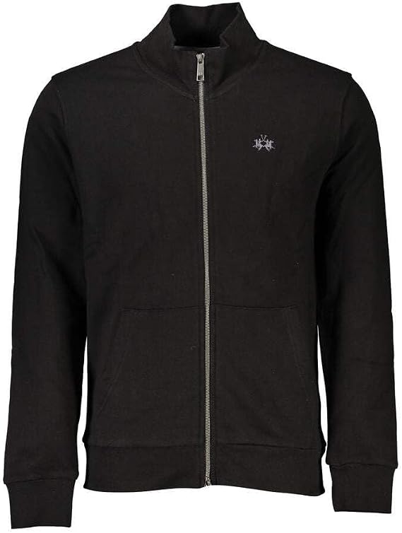 La Martina Sleek Black Cotton Zip Men's Sweater, Medium