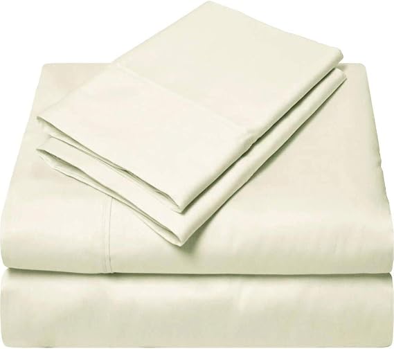 Giza-Egyptian-Dreams-Set-My-Sheet-&-Pillow, 100% Giza Egyptian Cotton Sheet Set |Queen Size, Ivory Color| 4-PC Sheet Set, Silky Satin Breathable Giza Cotton Sheets Set, 18 Inch Deep Pocket