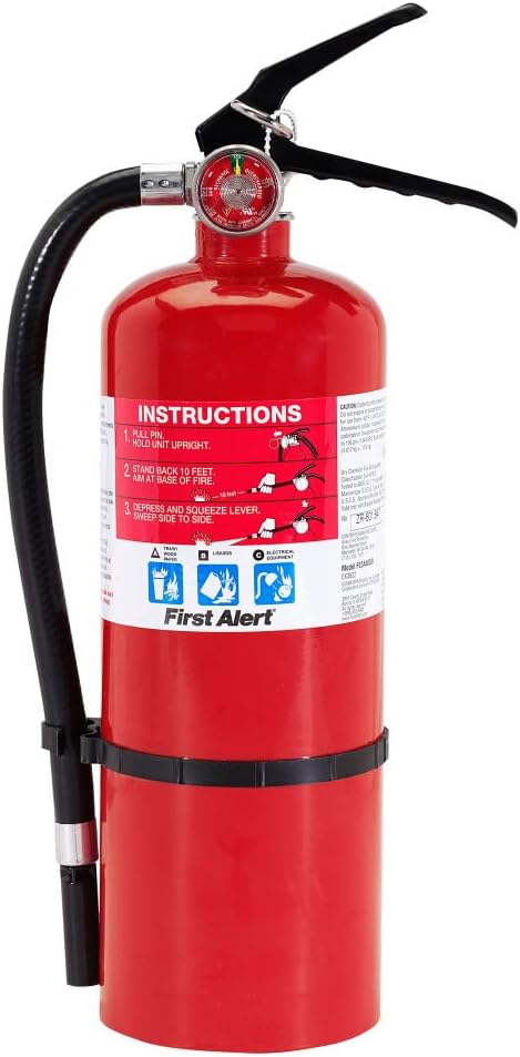First Alert PRO5 Rechargeable Heavy Duty Plus Fire Extinguisher UL Rated 3-A:40-B:C, Red, 10 lbs | PRO5 Rechargable UL RATED 3-A:40-B:C, Red, 1-Pack