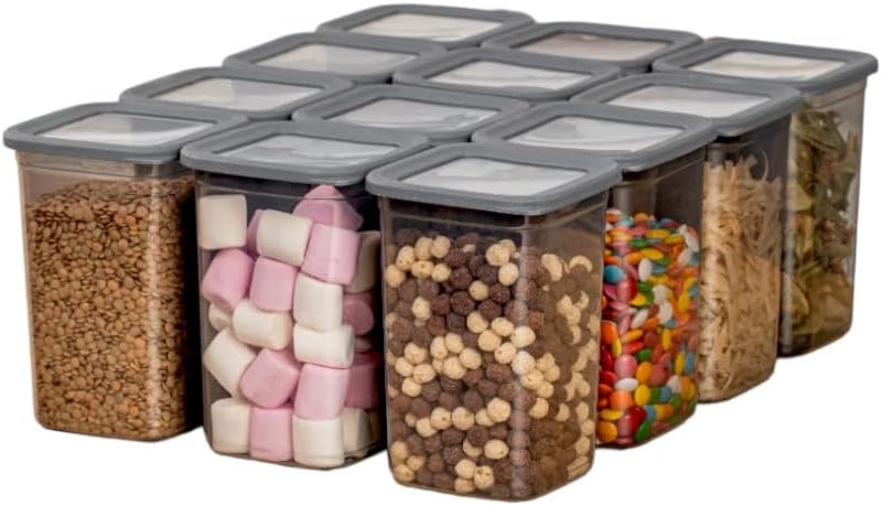 Deconox 12-pack 1300ml. Square Food Storage Container with Leak Proof Vacuum Lid. 1300ml Square Food Storage Container Anthracite