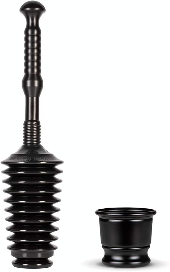 Master Plunger MP500-B3 Heavy Duty Bathroom Toilet Plunger Kit with Short Bucket/Caddy. Equipped with Air Release Valve, Black