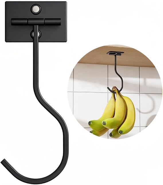 Adhesive Banana Hook Under Cabinet, Under Counter Banana Hanger, Black