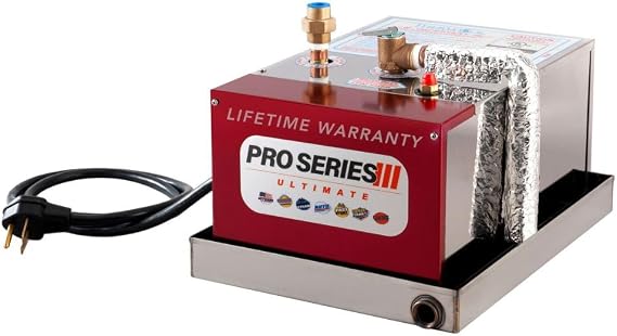 ThermaSol PROIII-140 PRO Series II Ultimate Steam Shower Generator - 8kW & ThermaSol STC-SVSQ-SN SignaTouch Control 5", SteamVection Steam Head, Square Package (Satin Nickel)