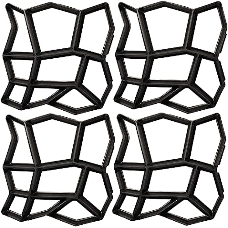 Concrete Molds and Forms,Walk Path Maker Walkway Stone Molding Paving Pavement Stepping Stone Outdoor Paver Cement Mold for Patio, Lawn & Garden 4Packs 13X13X1.4 inch