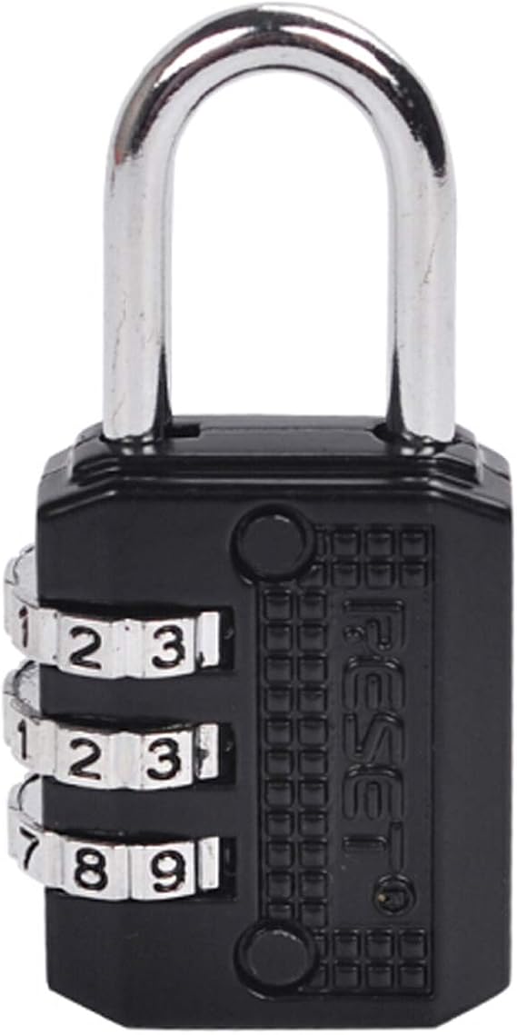 RESET-071 Mini Combination Lock, 3-Digit Resettable, Black, 1 Pack | A compact keyless 3-digit lock for zipper pulls, diaries and small boxes, designed for light-duty indoor use.