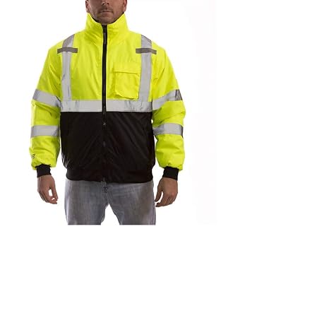 Tingley Premium Bomber Jacket, Lime-Green, 2" Reflective Tape, ANSI Class 3, Fleece Insulated, Water/Windproof, Stretch Knit Cuff/Waist, Size: MEDIUM, J26002-M