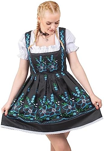 Womens Traditional German Dirndl Dress 3-Piece Short Black Bavarian Outfit