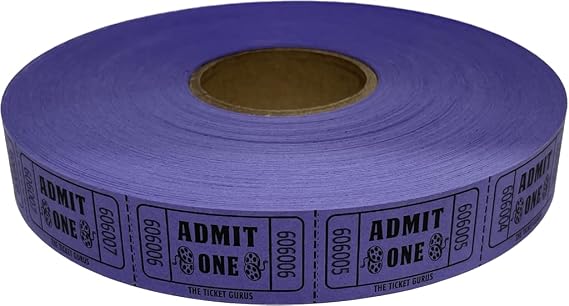 The Ticket Gurus-2000 Purple Admit One Single Roll Consecutively Numbered Raffle Tickets