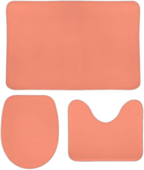 Bathroom Rugs Set 3 Piece Solid Peach Bath Rug Mat Set, Non Slip Absorbent Bathroom Decor Mat, Toilet Lid Cover & U Shaped Contour Rug