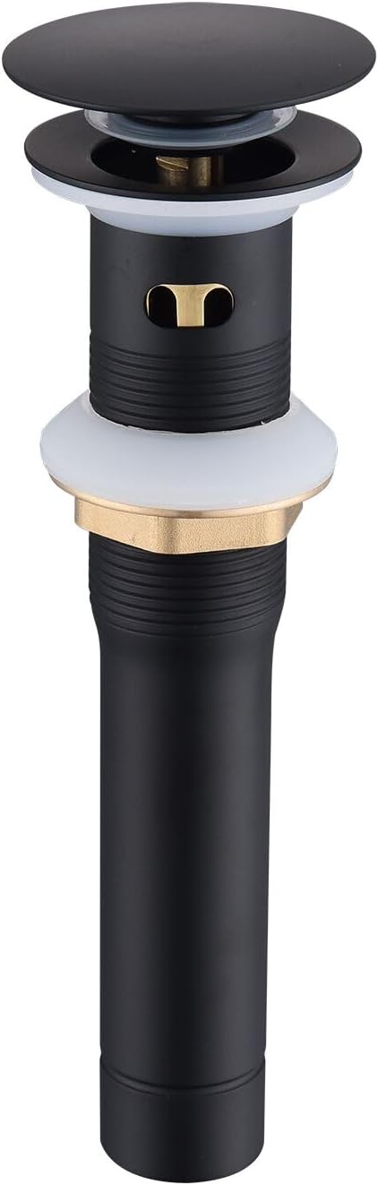 Pop Up Drain Stopper with Overflow, Bathroom Sink Drain Black Durable Brass and 304 Stainless Steel Built-in Anti-Clogging Strainer