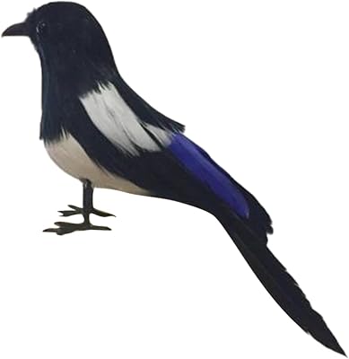 Magpie Simulation Bird Artificial Bird Crafts Realistic Feathered Bird Model Bird Figurine Statue for Outdoor Micro Landscape, 17cm