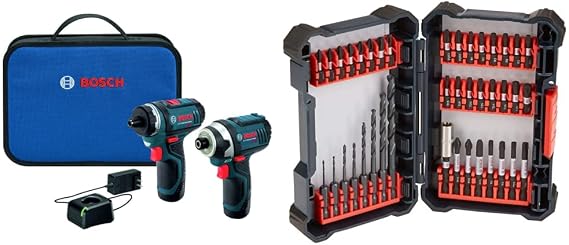 Bosch 12V Max 2-Tool Combo Kit (Drill/Driver and Impact Driver) w/ 2 Lithium Ion Batteries, Charger, DDMS40 Custom Case System Set, SDMS40