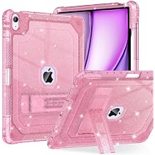 ZoneFoker for iPad Air 13 Inch M4/M3 Case 2026/2025, for iPad Air M2 13-inch 6th Gen 2024 Glitter Slim Cover with Pencil Holder Heavy Duty Shockproof Hard Protective Case with Kickstand, Pink