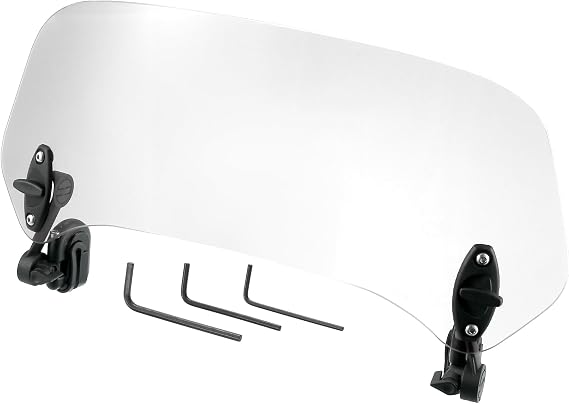 Motoforti 37cm Clear Lens Motorcycle Windshield, Adjustable Clip Wind Deflector Windshield Extension Universal Fit for Most Motorcycles & Scooters