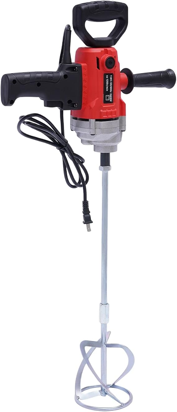 Electric Cement Mixer Handheld Concrete Mixer Corded Mixing Drill Machine Mud Mixer with 6 Speed for Mixing Mud Cement Mortar Paint Fodder, 1050W