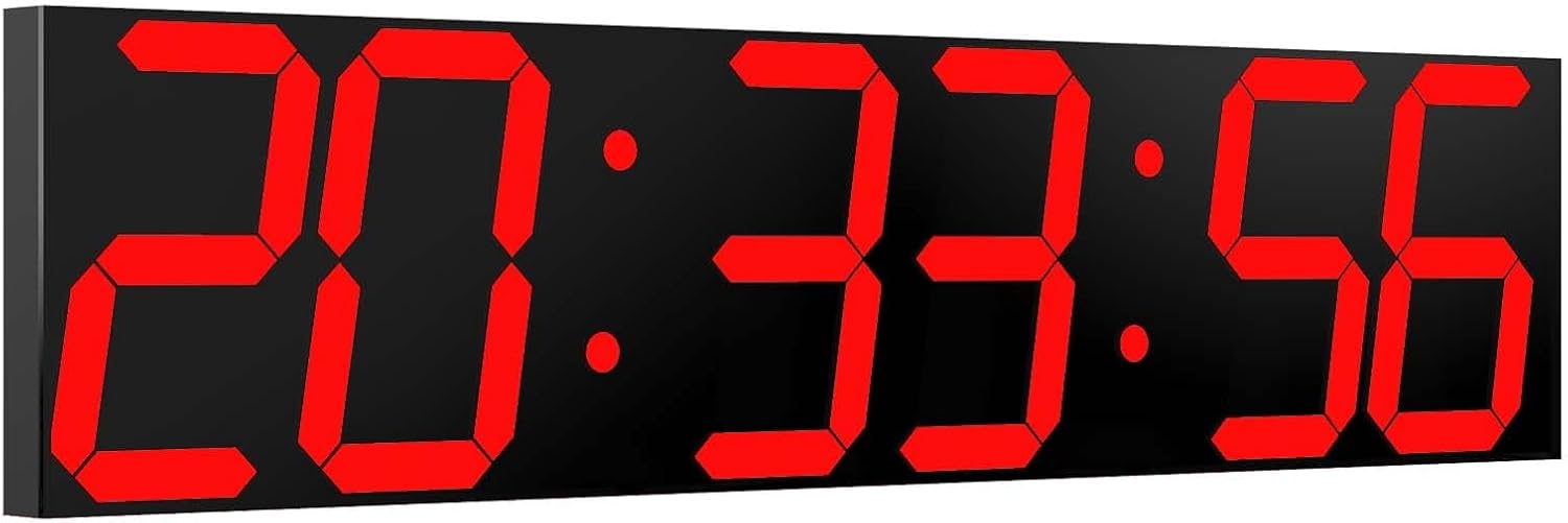CHKOSDA Digital Wall Clock with Auto Dimming Function, Extra Large LED Digital Clock with Remote Control, Giant Countdown Timer, 27-Inch Width LED Display, 6 Digits, Wall Mounted, with Date and