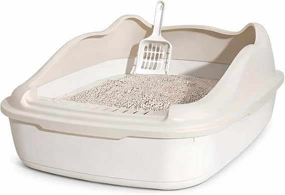 Cat Litter Box, Extra Large Semi-Enclosed Cat Toilet, Anti-Dust Small Kitten Litter Tray (White, Medium)