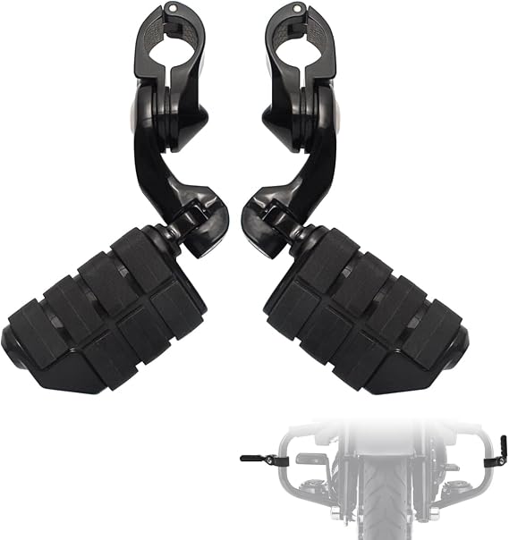 FOVPLUE Short Angled Adjustable Highway Pegs w/Mounts for Harley Touring | 1.25" Highway Footpegs for Street Glide Electra Glide Road King Softail CVO Dyna Sportster w/1-1/4" Engine Guard,Black#2