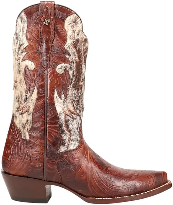 Dan Post Boots Womens Andrinna Embosses Tooled-Inlay Snip Toe Casual Boots Mid Calf Low Heel 1-2" - Brown