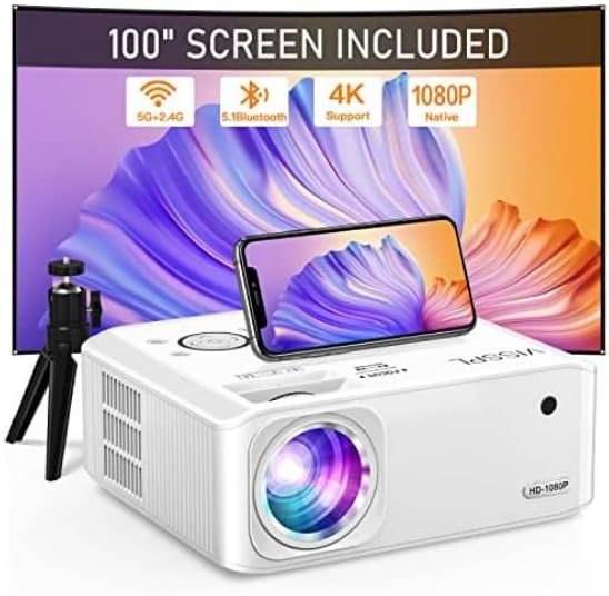 [Electric Keystone 6D/4P] Projector 4K, 5G WiFi Bluetooth 18000L, Native 1080P Outdoor with PPT, Zoom and Tripod for TV Stick IOS/Android
