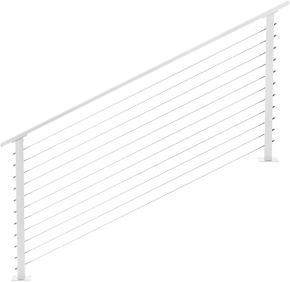 CityPost Steel Cable Railing System for Stair Handrails - DIY Complete Kit - Hardware Kit Included - Pre-drilled Base Mount Stair Railings (28 ft, White 36 Inch)