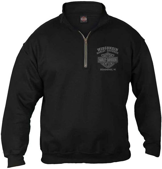 Harley-Davidson Men's Corrosion Skull 1/4 Zip Cadet Pullover Sweatshirt - Black