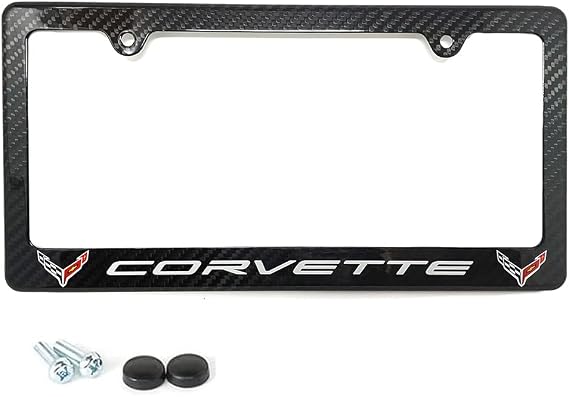 C8 Corvette Carbon Fiber License Plate Frame for All Next Generation 2020-2026 Stingray, Z51, Z06, E-Ray Corvettes (C8 Flags)