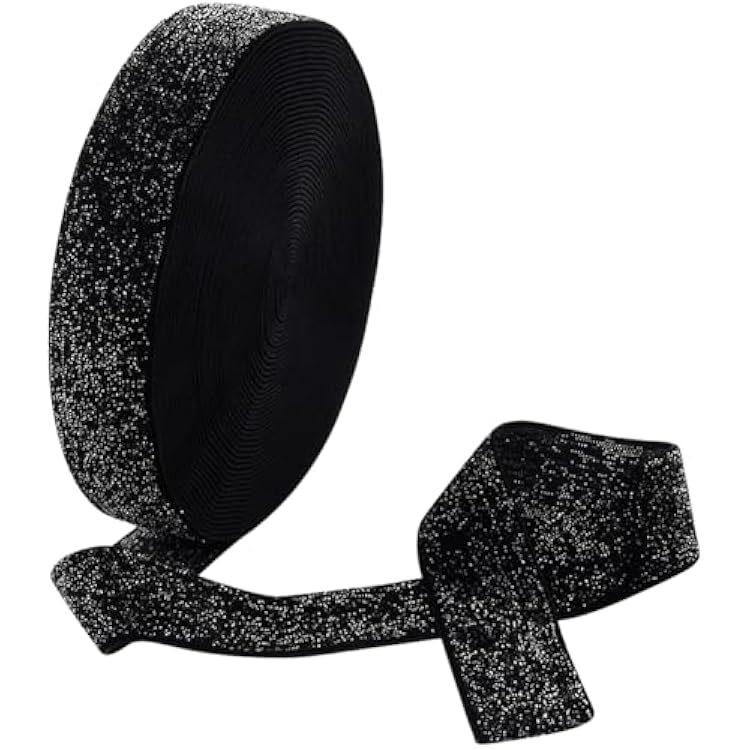 10 Yards 1 Inch Black and Silver Velvet Ribbon Single Faced Glitter Ribbon Polyester Metallic Ribbons Bundle Roll with Spool for Sewing Making Crafts Wreaths Gift Wrapping Party Decor Supply