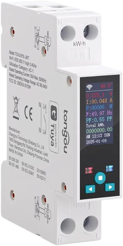 WiFi 50 Amper Ekranlı Enerji Ölçer Akıllı Sigorta (Tuya, Smart Life, Home Assistant Uyumlu)