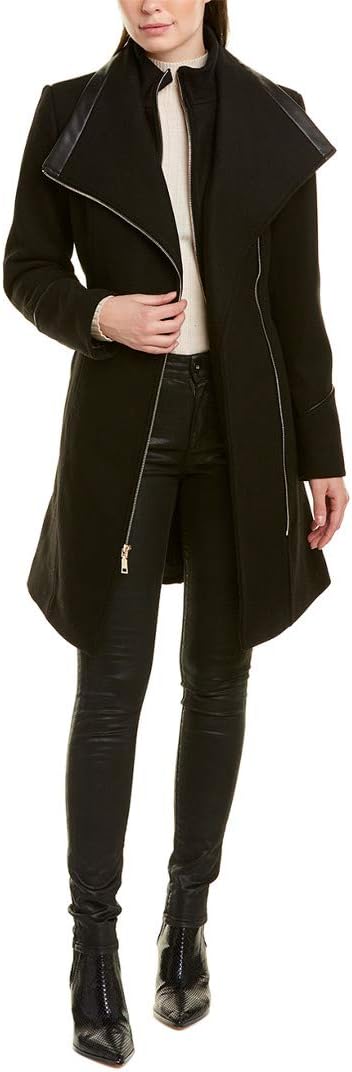 Vince Camuto Belted Wool Coat with High Neck and PU Trim V29777A-ME