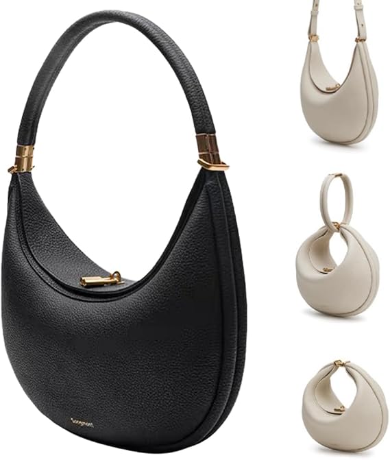 Luna Bag, Half Moon Bag for Women, Small Elegant Leather Crossbody Bag, Cream Crescent Handbag