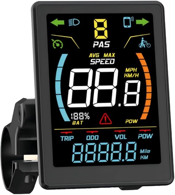 Electric Bike LCD Display Screen, E-Bike Meter Panel, 24V 36V 48V Voltage, 5 Pin SM Connector, Shows , Mileage, for battery Level & Fault Codes, Bike Computer for Electric Bicycle