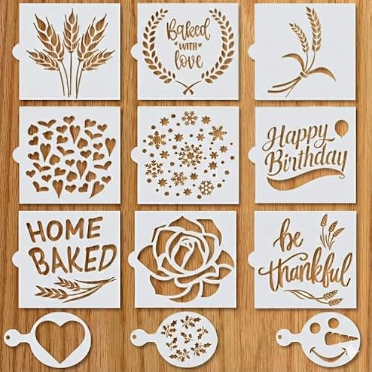 Artisan Bread Stencils for Sourdough, Cake, Pie & Cookies - Decorate with Your Own Unique Design - Baking Stencil Set Incl. Classic Wheat, Hearts & More, Bonus Small CoffeeCookie Stencils