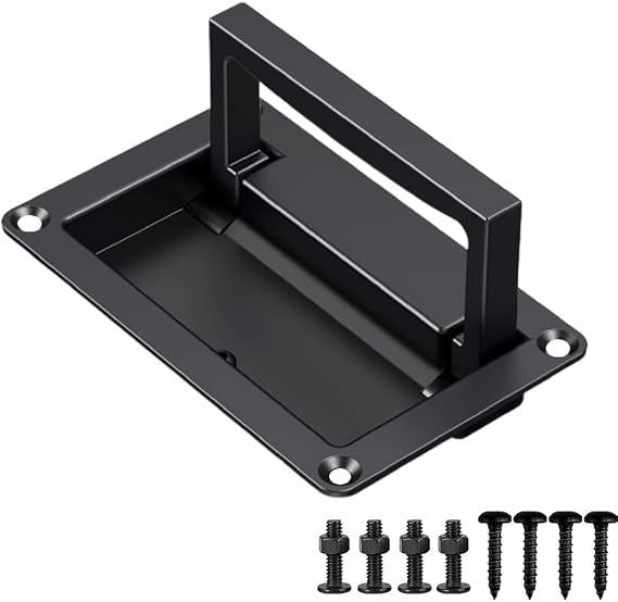 Black Flush Recessed Door Handle, 4.33 Inch Hidden Cabinet Pull Handle, Flush Lift Recessed Hardware with 2 Types of Installation Screws, 1 Pack.