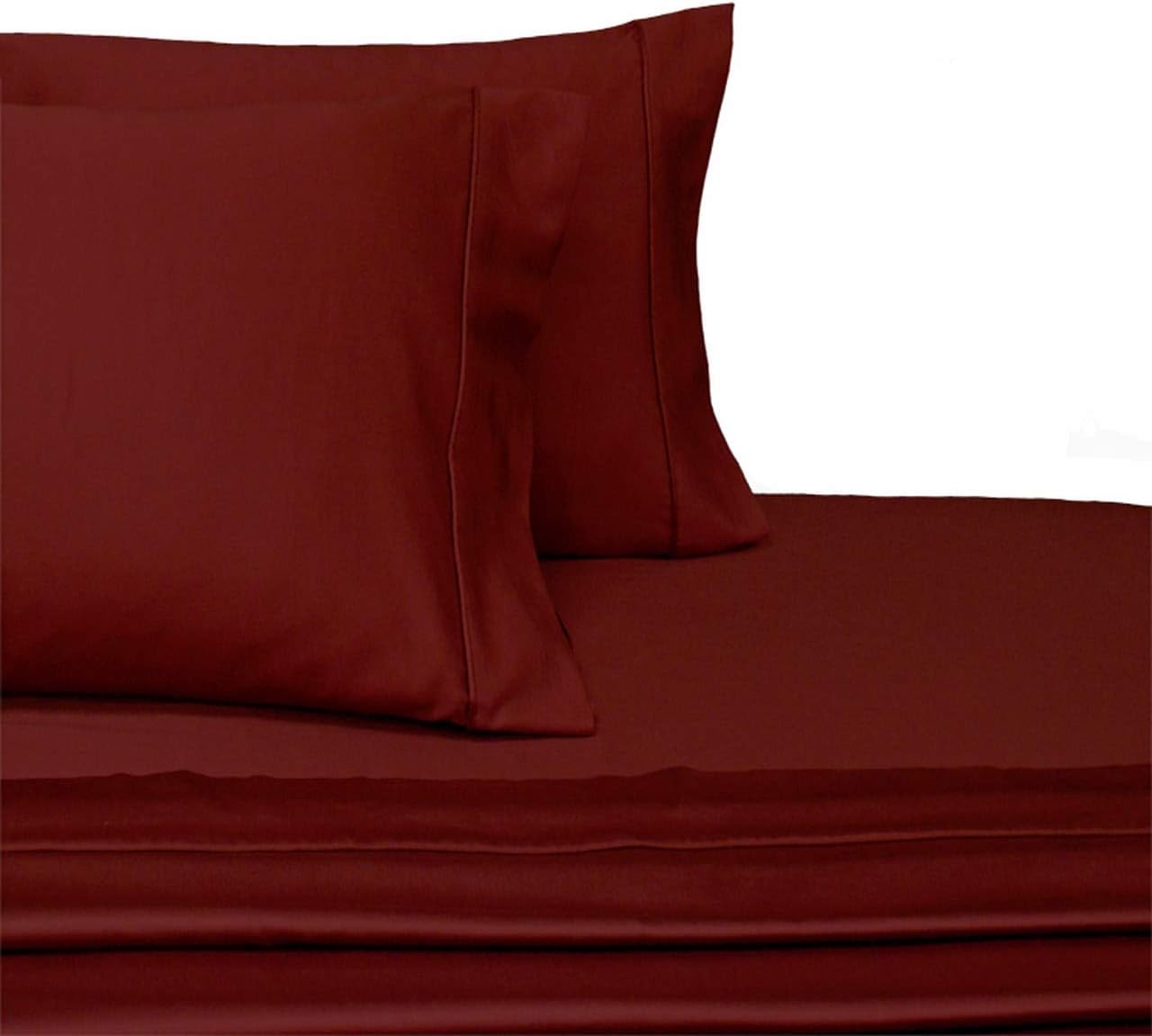 Super-Single Size Sheets, Burgundy, 100% Cotton Sheets, Waterbed Sheets, Cool Cotton Sateen, Smooth Solid Pattern Weaved Bed Sheets