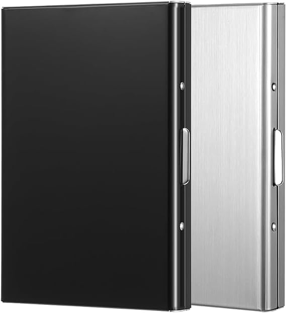 Card Holder Wallet (2 Pack), Ultra Thin RFID Blocking Wallet, Slim Metal Credit Card Holder for Men & Women, Aluminum and Stainless Steel (Black & Silver)